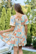 Falling Into Place Taupe Patchwork Mini Dress