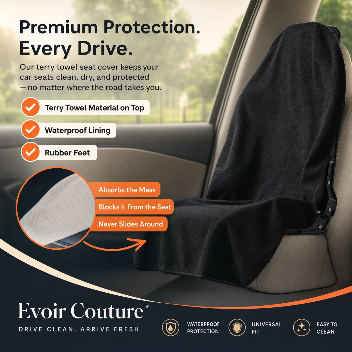 Evoir Couture™ Waterproof Car Towel Seat Cover